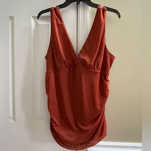 Anthropologie Brown Asymmetrical Ruched Tank Top